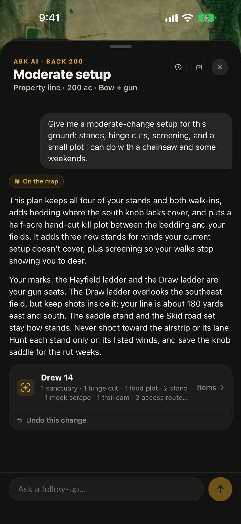 The same answer in the app’s chat, with sit cards.